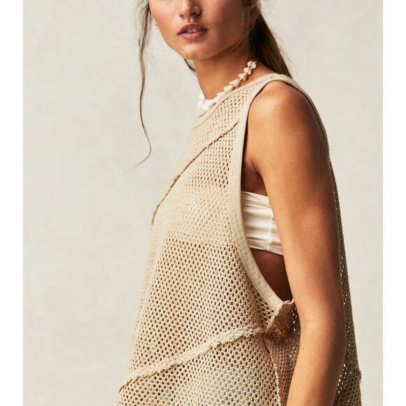 Free People Beige Mesh Tank Top NWT! - Picture 3 of 5